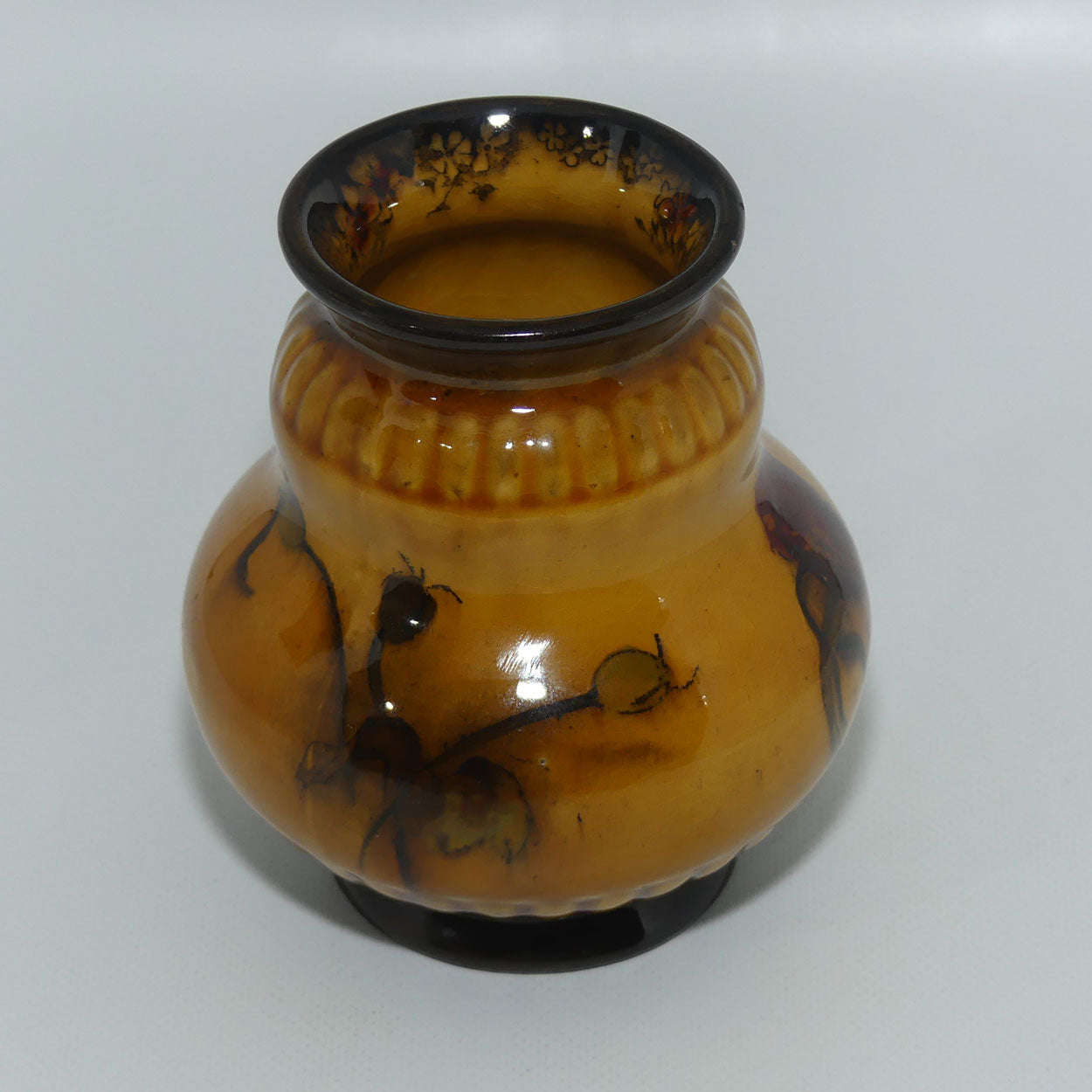 George Jones & Sons Madras pattern Holbein glaze wide miniature vase