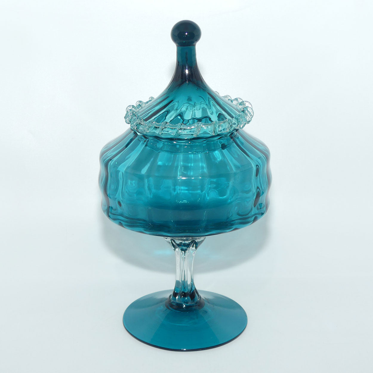 Vintage MCM Empoli Decorative Glass Lidded Candy Jar | Teal
