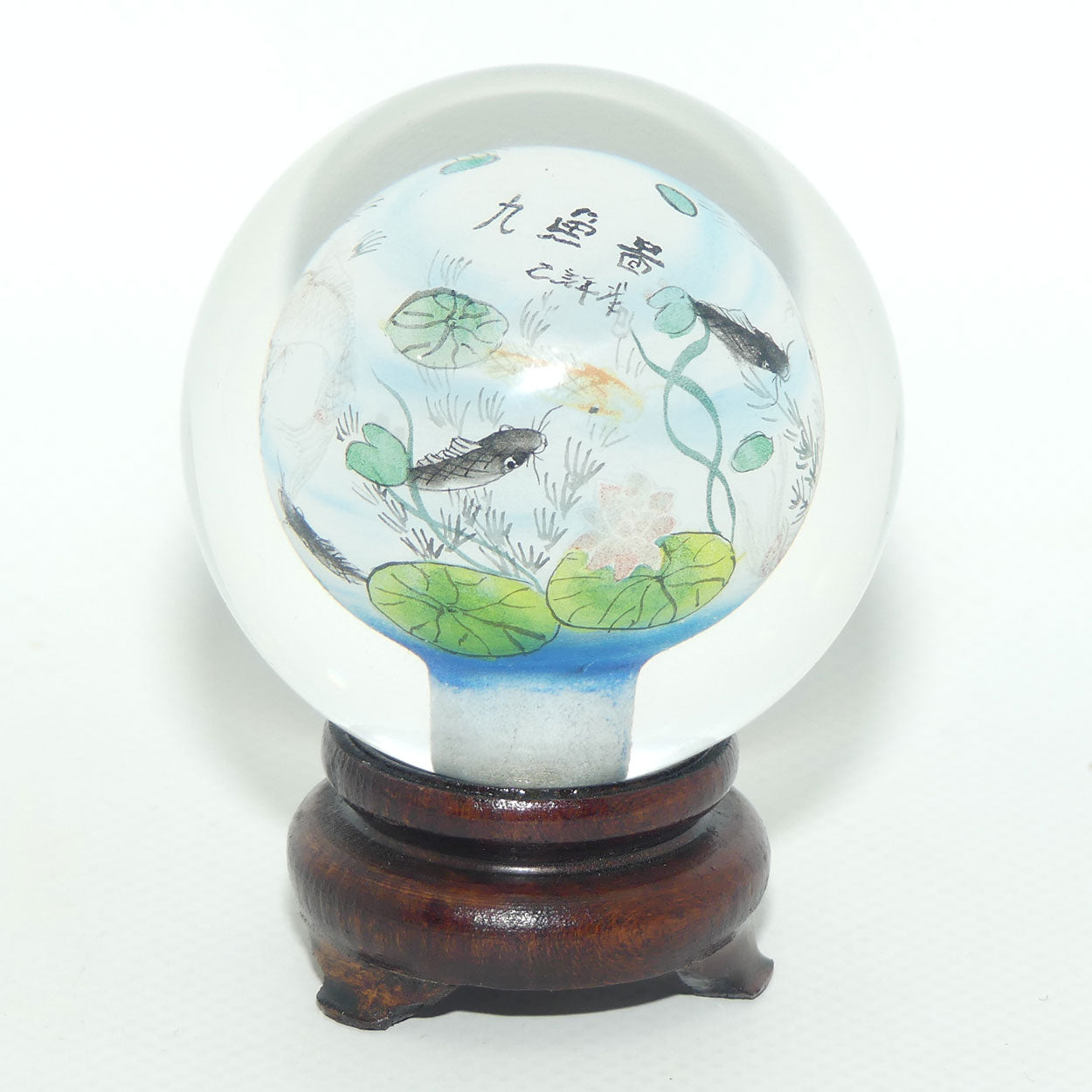 Chinese Inside Hand Painted Crystal Ball on wooden stand