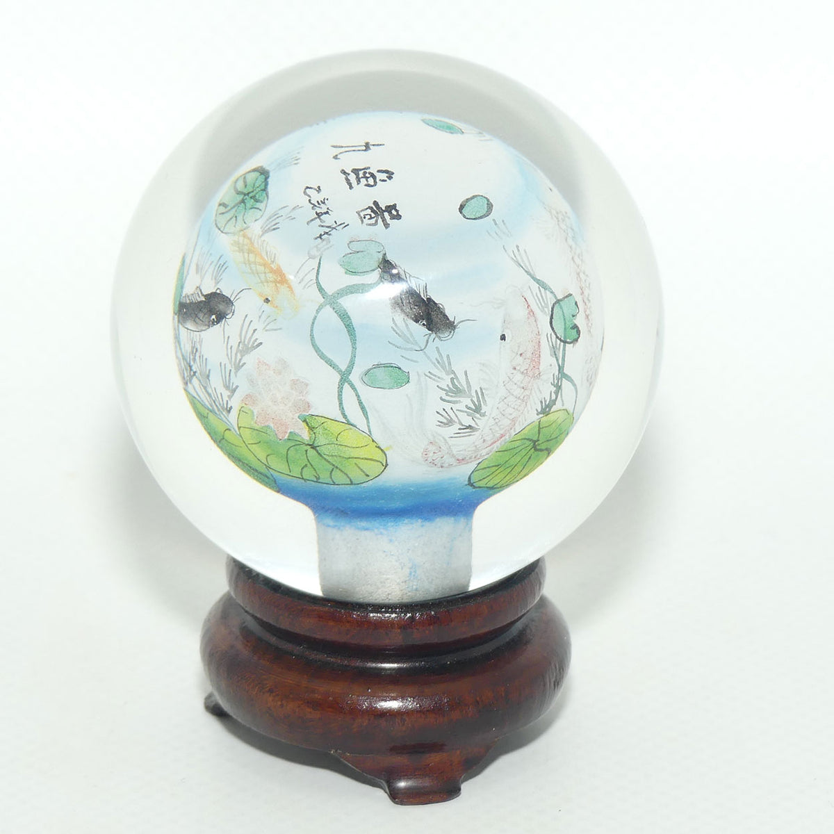 Chinese Inside Hand Painted Crystal Ball on wooden stand