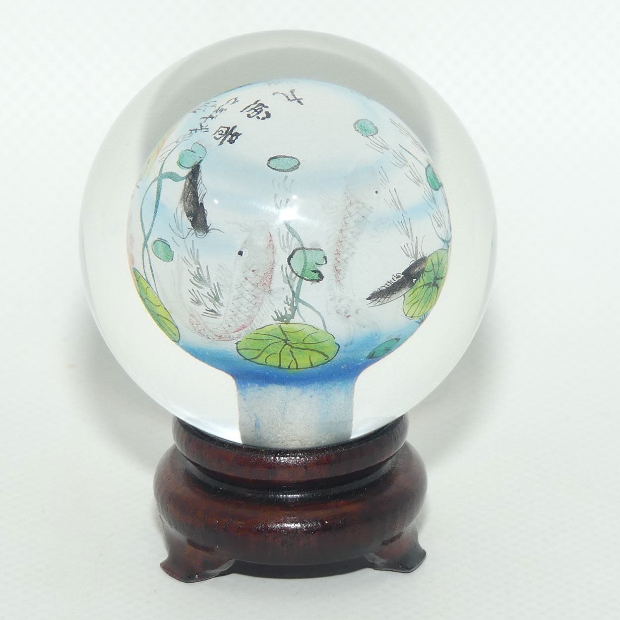 Chinese Inside Hand Painted Crystal Ball on wooden stand