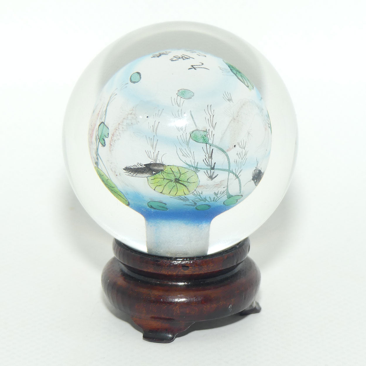 Chinese Inside Hand Painted Crystal Ball on wooden stand