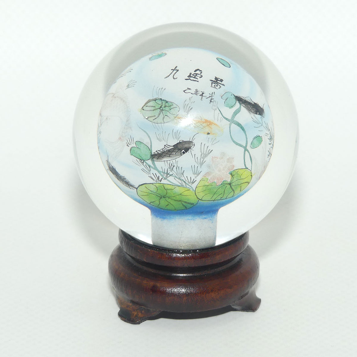 Chinese Inside Hand Painted Crystal Ball on wooden stand