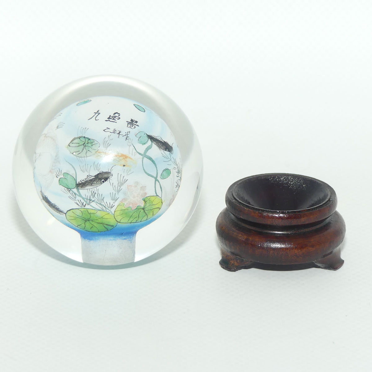 Chinese Inside Hand Painted Crystal Ball on wooden stand