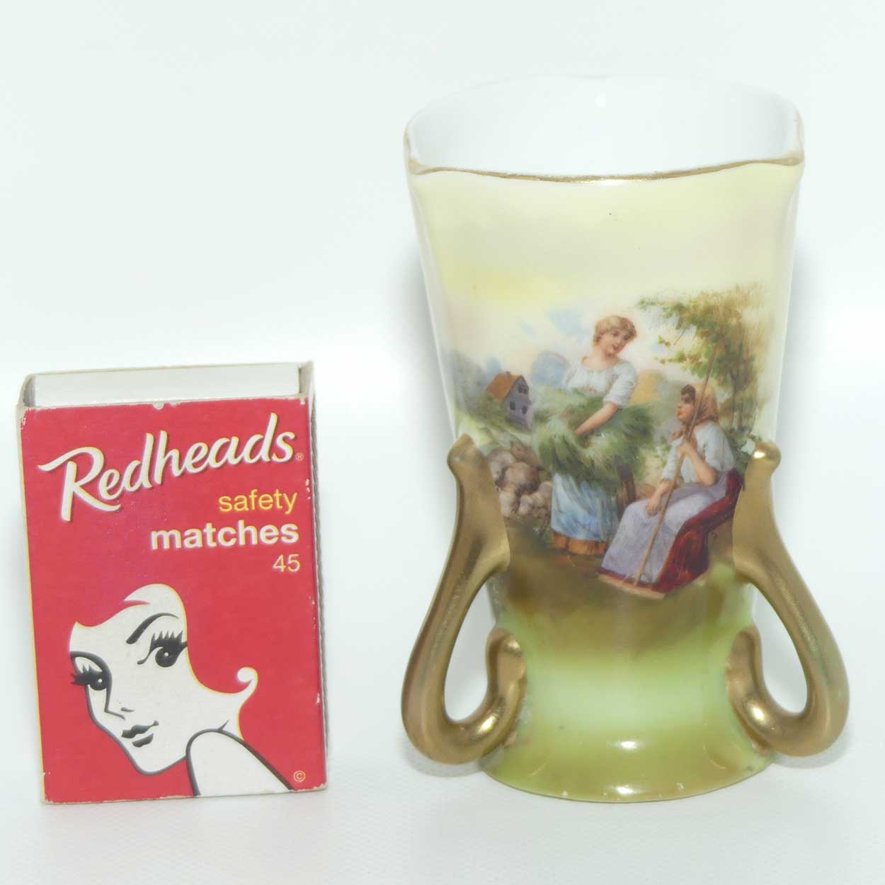 Royal Bayreuth Bavaria triple handle vase with Gleaners scene