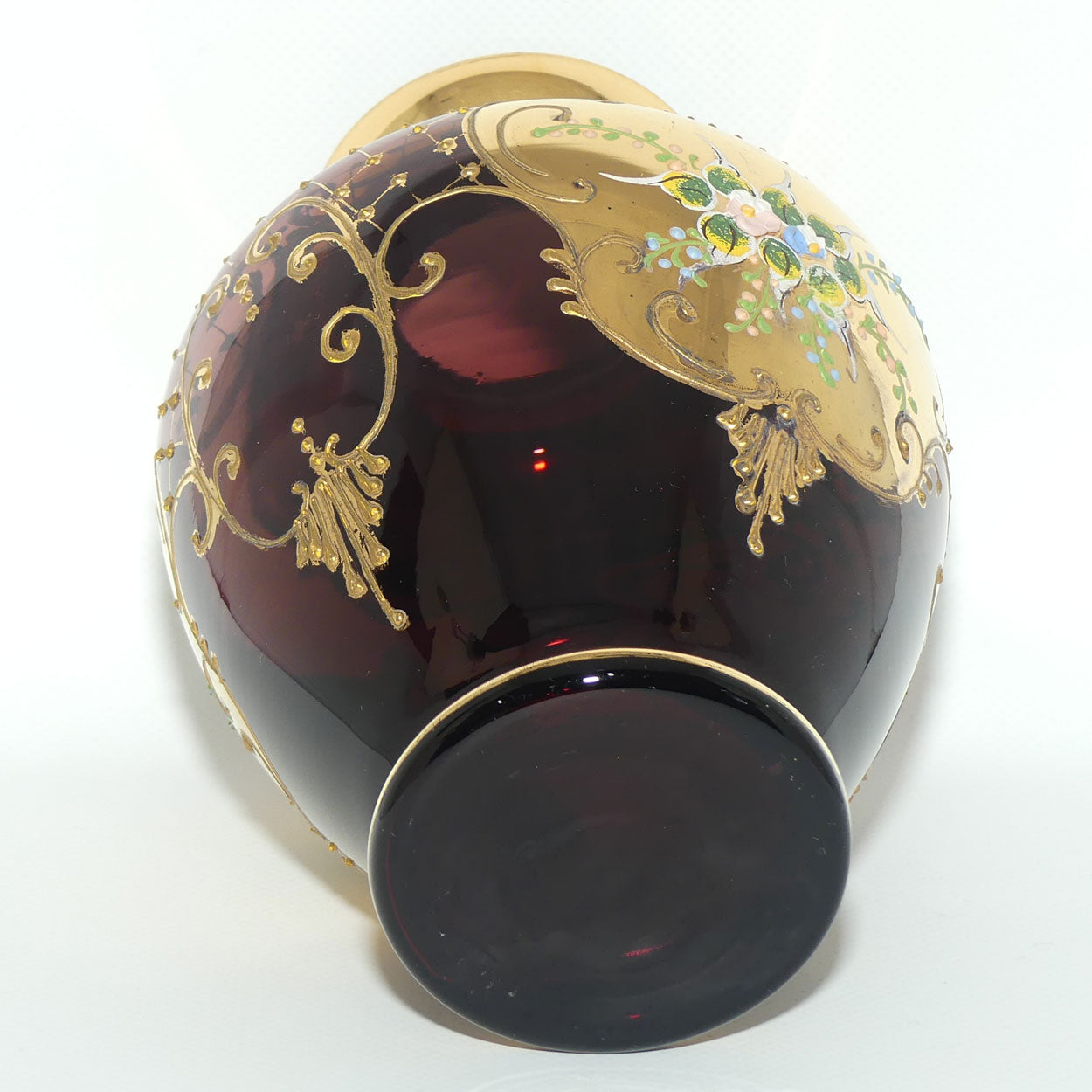 Venetian Glass Amethyst and Gilt with applied enamel flowers vase