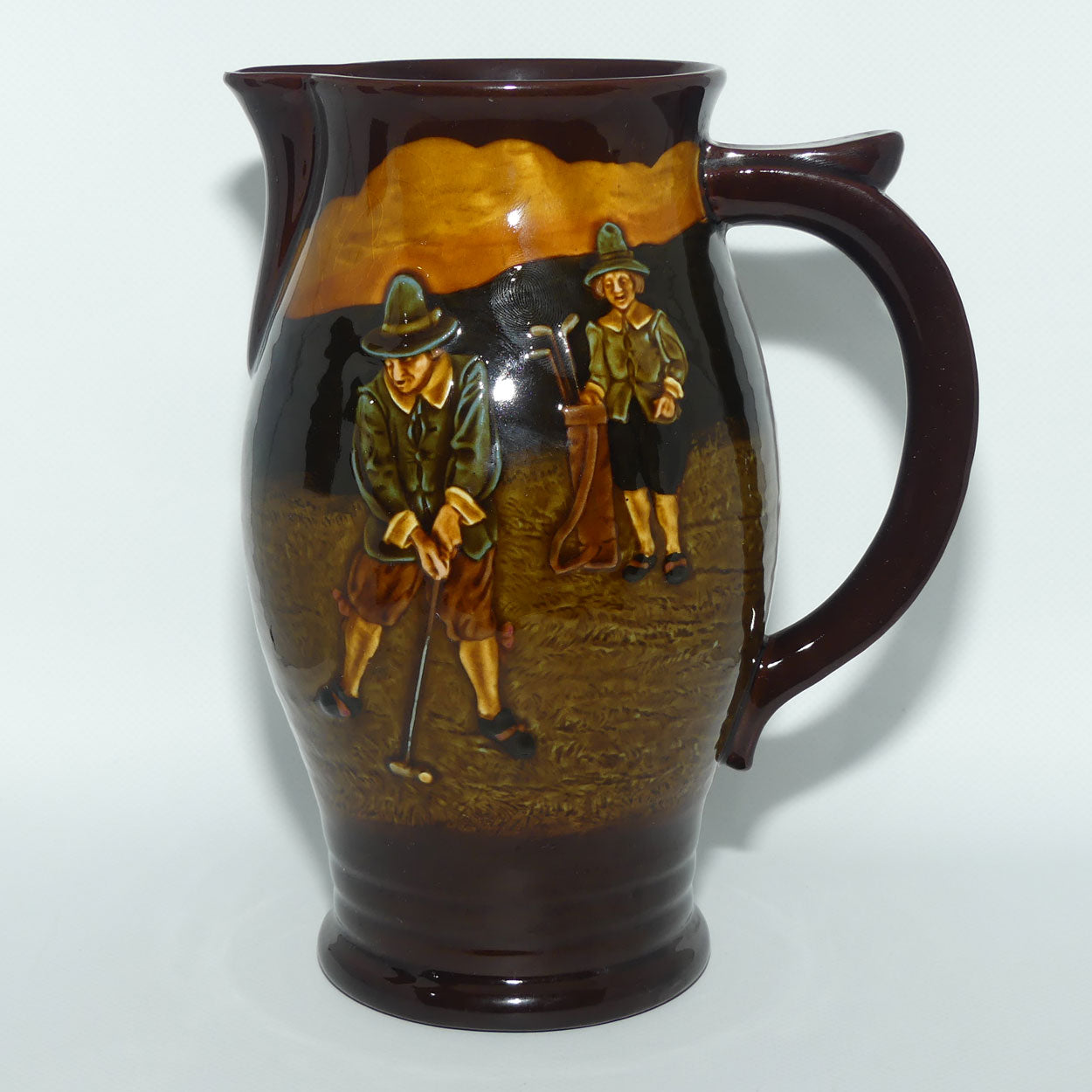 Royal Doulton Kingsware Charles Crombie Golfers ale jug
