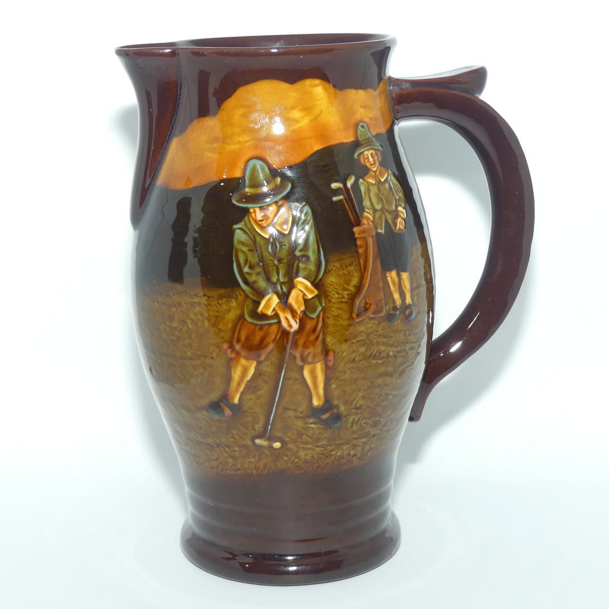 Royal Doulton Kingsware Charles Crombie Golfers ale jug