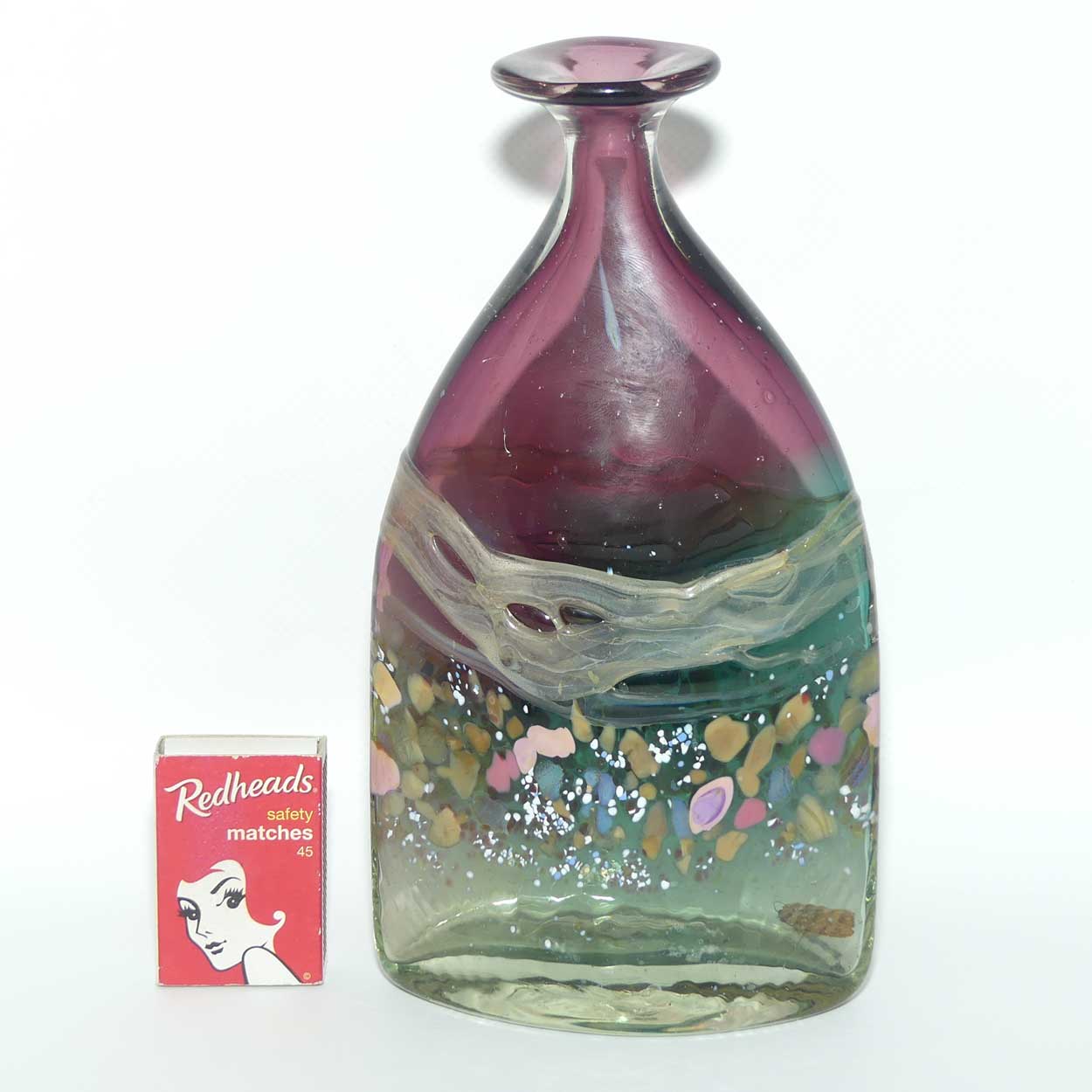 Peter Goss Glass Amethyst and multicolour Bottle vase | Ltd Ed | signed and dated 86