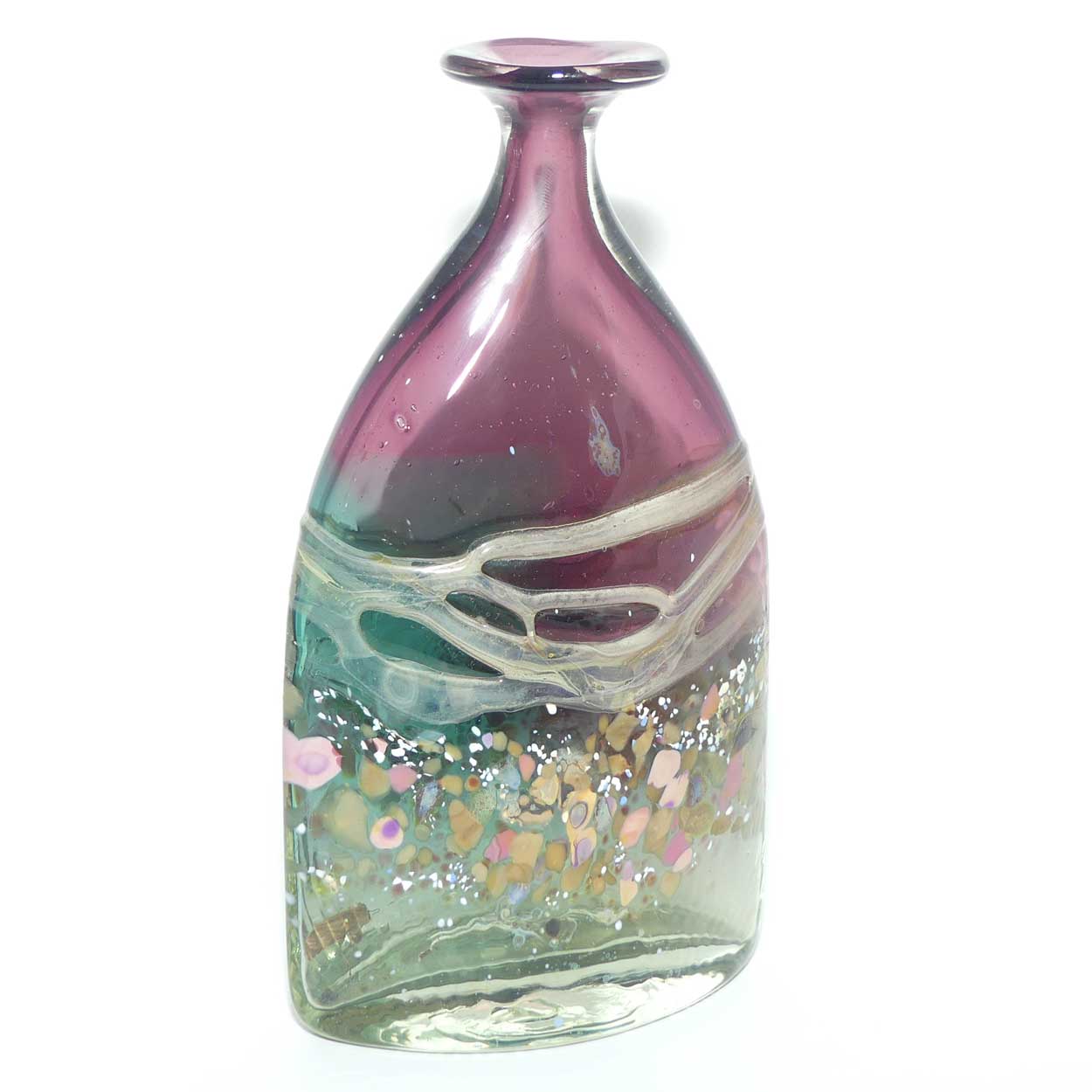 Peter Goss Glass Amethyst and multicolour Bottle vase | Ltd Ed | signed and dated 86