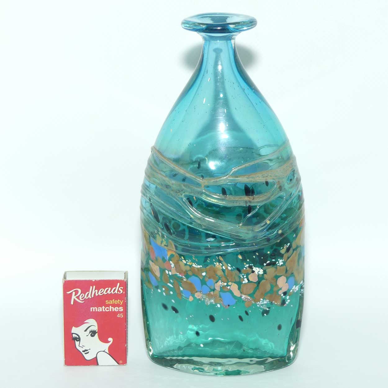 Peter Goss Glass Ocean Blue and multicolour Bottle vase | Ltd Ed | signed and dated 86