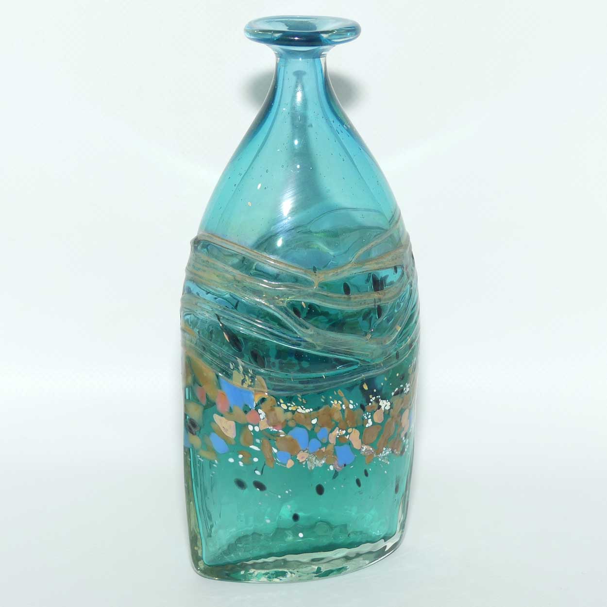 Peter Goss Glass Ocean Blue and multicolour Bottle vase | Ltd Ed | signed and dated 86