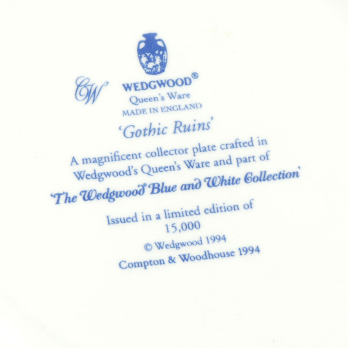 Wedgwood Queens Ware | Blue and White Collection plate | Gothic Ruins