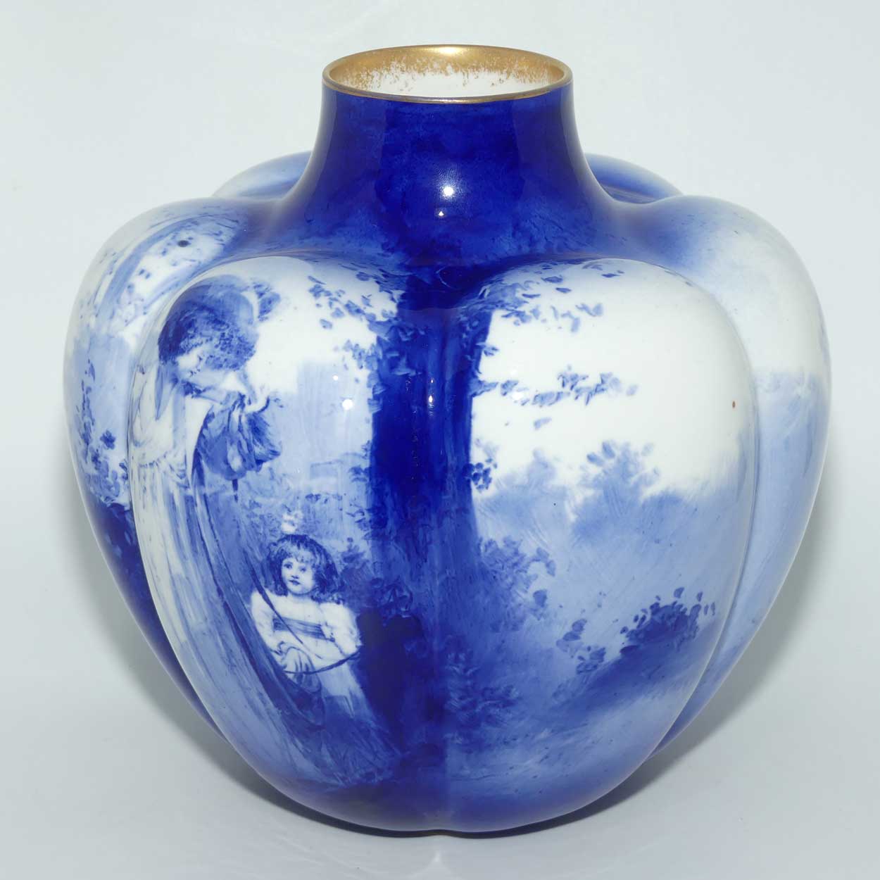 Royal Doulton Blue Childrens Pumpkin shape vase |Woman with Child|