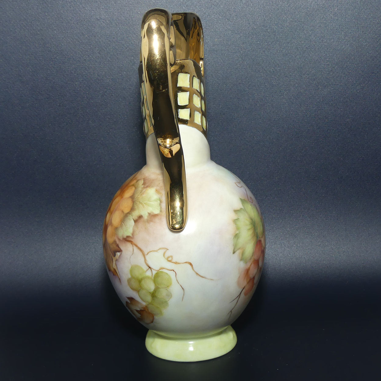 Australian China Painting ewer with Grape and Vine design and high gilt handle | J Butcher 1977