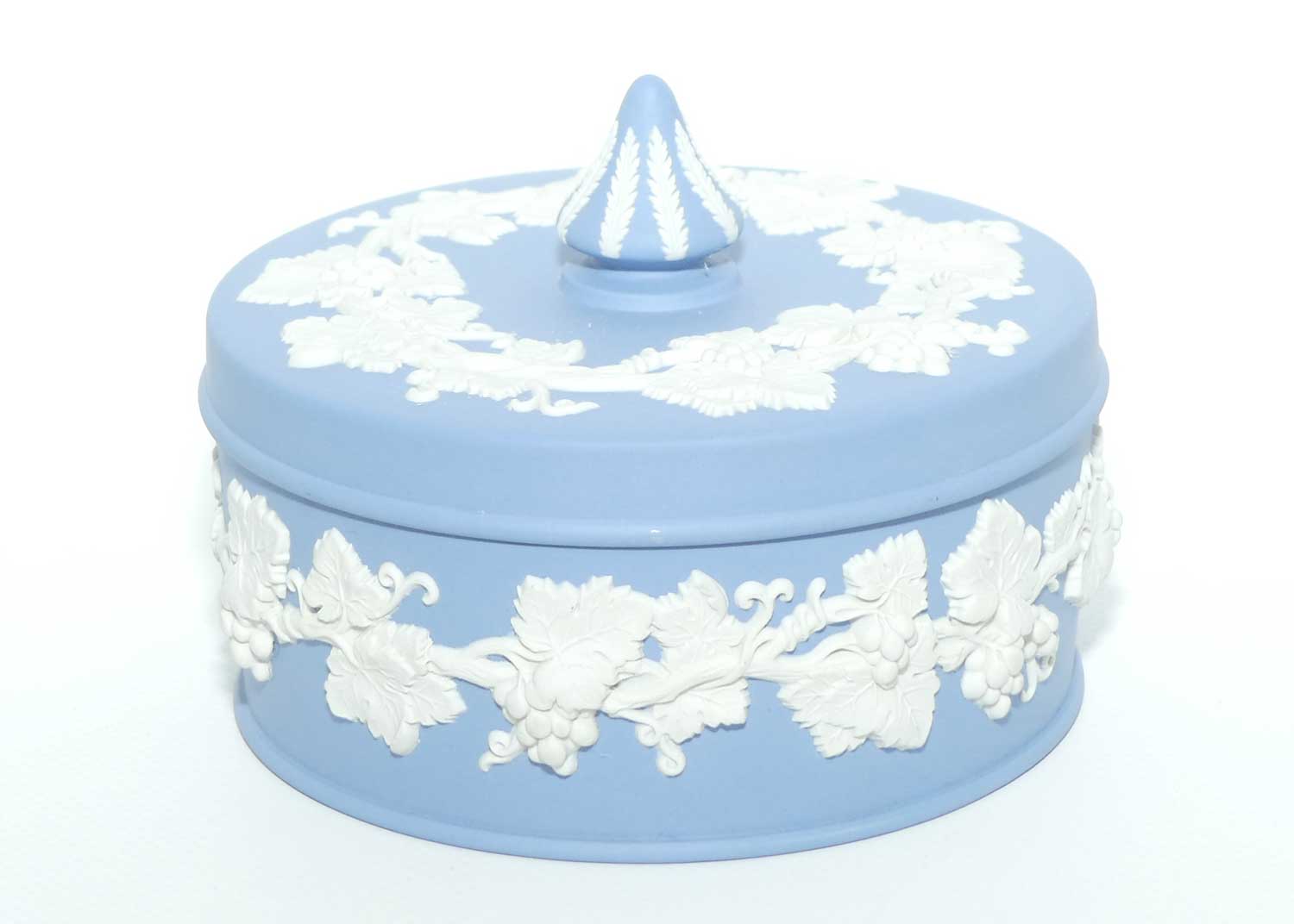 Wedgwood Jasper | White on Pale Blue Grape and Vine pattern powder bowl