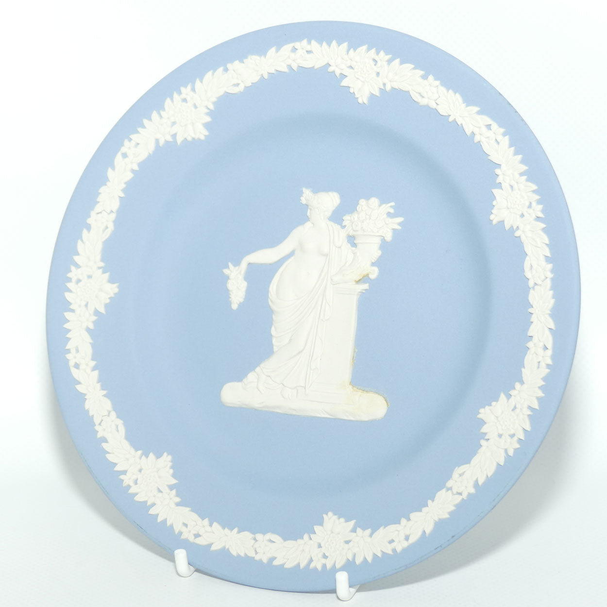 Wedgwood Jasper | White on Pale Blue | Grecian Maiden with Flowers plate | 17cm diam