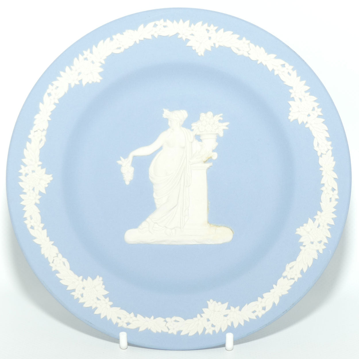 Wedgwood Jasper | White on Pale Blue | Grecian Maiden with Flowers plate | 17cm diam