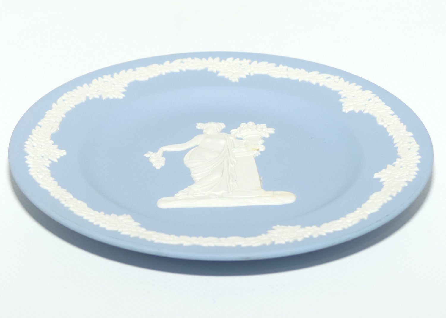 Wedgwood Jasper | White on Pale Blue | Grecian Maiden with Flowers plate | 17cm diam