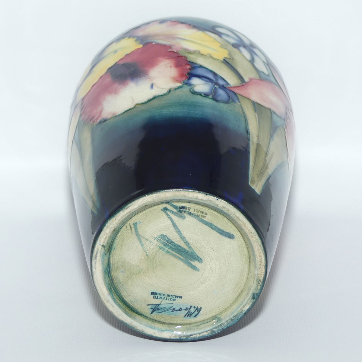 Walter Moorcroft Orchid on Light Green transition to Blue Ground vase | Shape 18/8