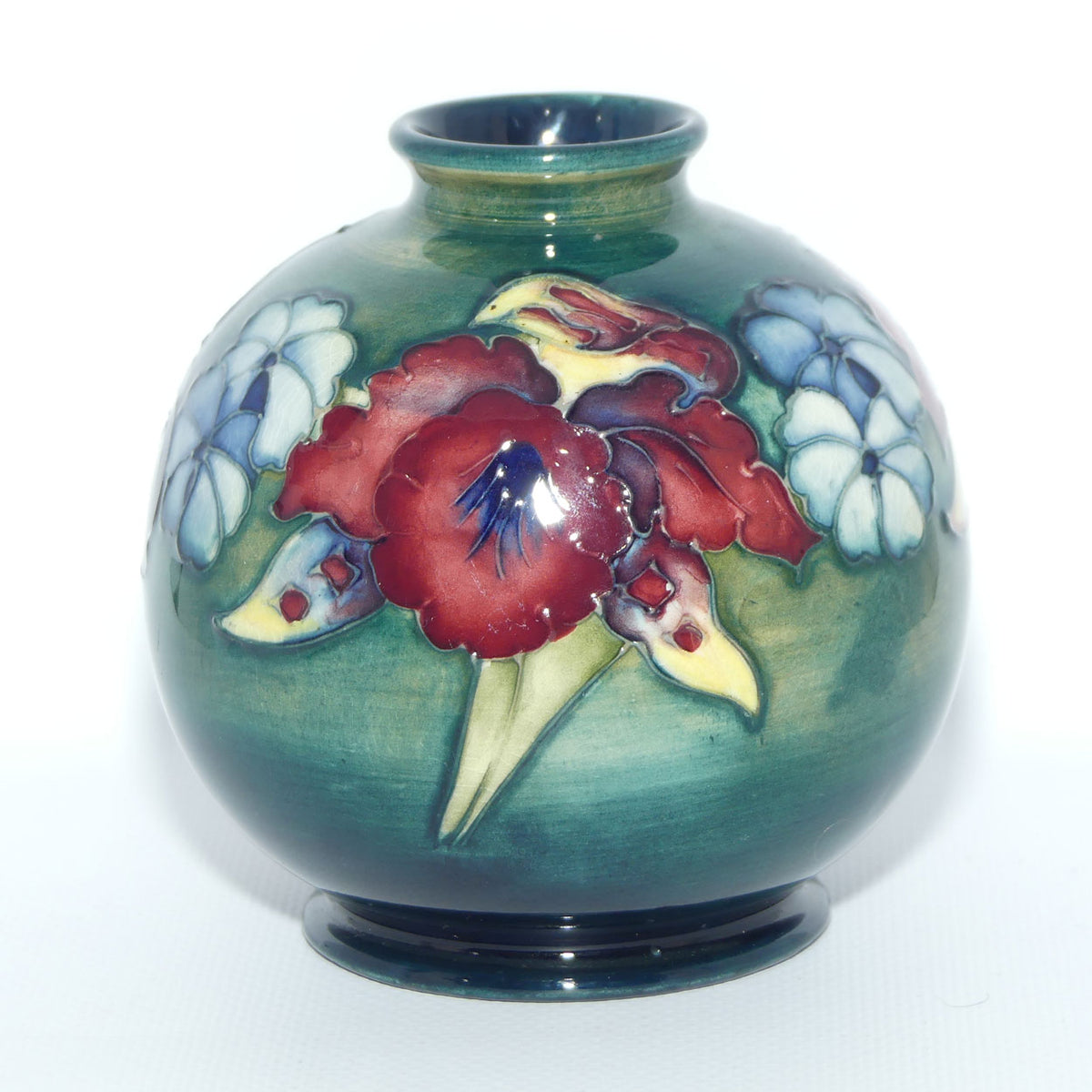Walter Moorcroft Orchid on Light Green transition to Blue Ground vase | Shape 41/4