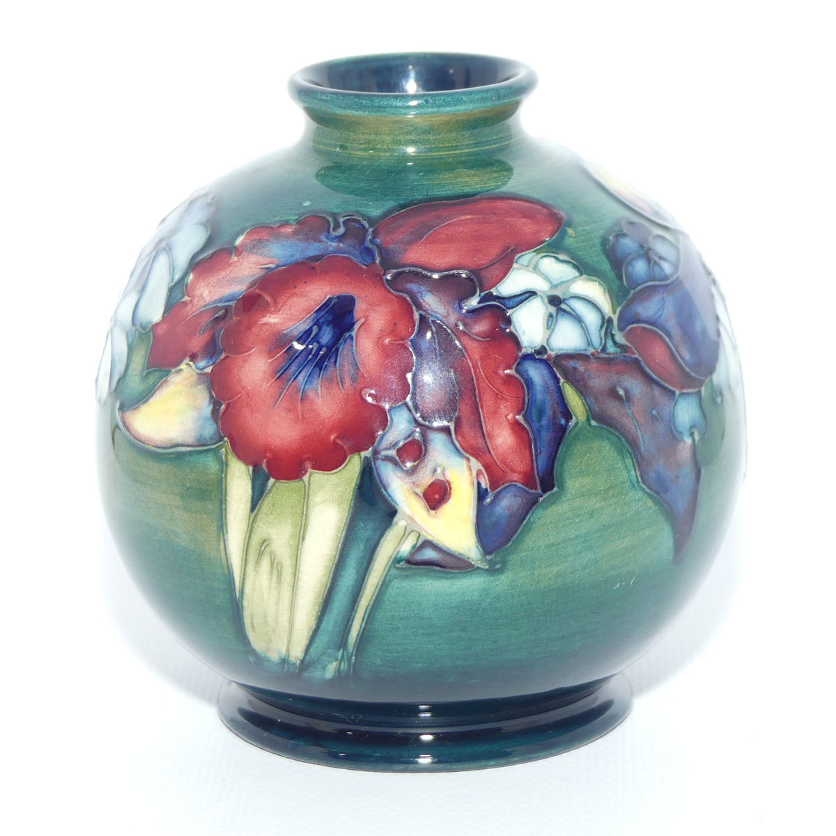 Walter Moorcroft Orchid on Light Green transition to Blue Ground vase | Shape 41/4