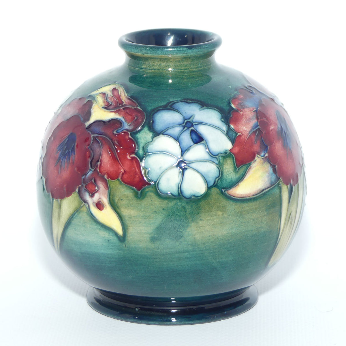 Walter Moorcroft Orchid on Light Green transition to Blue Ground vase | Shape 41/4