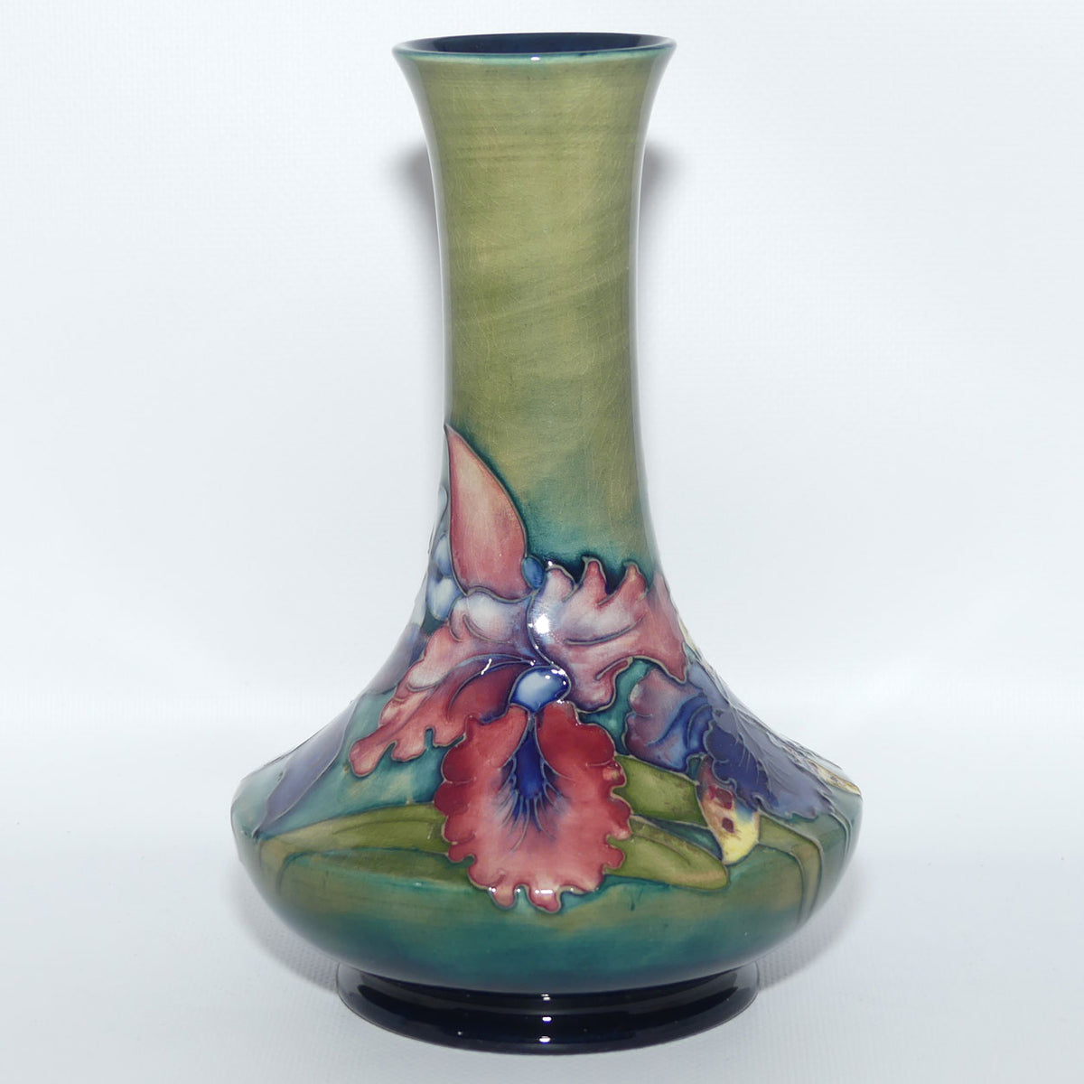 Walter Moorcroft Orchid on Light Green transition to Blue Ground vase | Shape 62/8