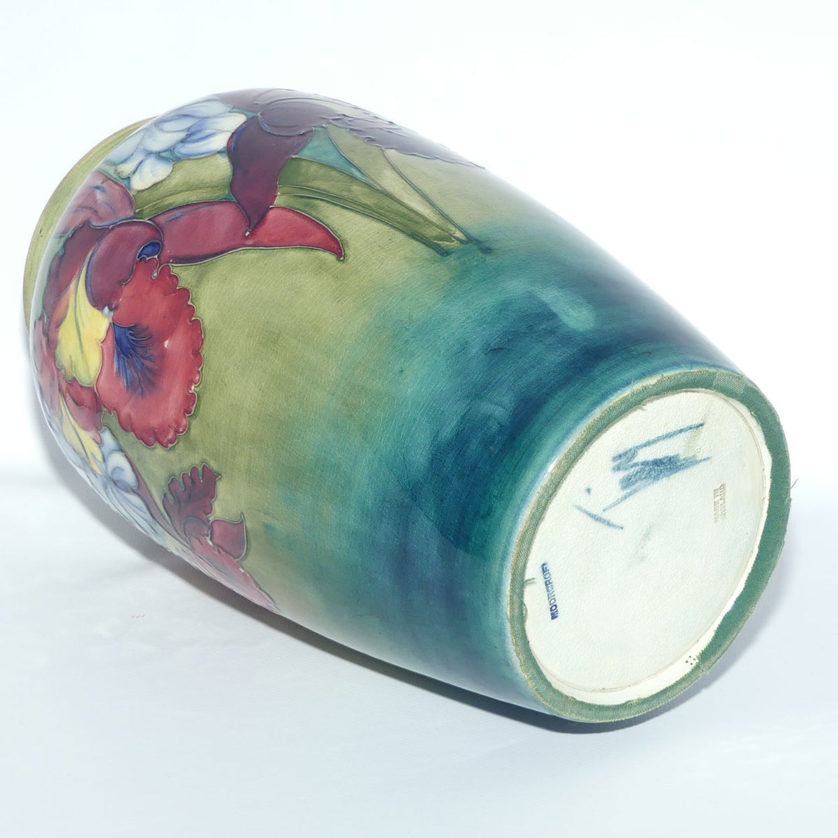 Walter Moorcroft Orchid on Light Green transition to Blue Ground vase | 31.5cms tall