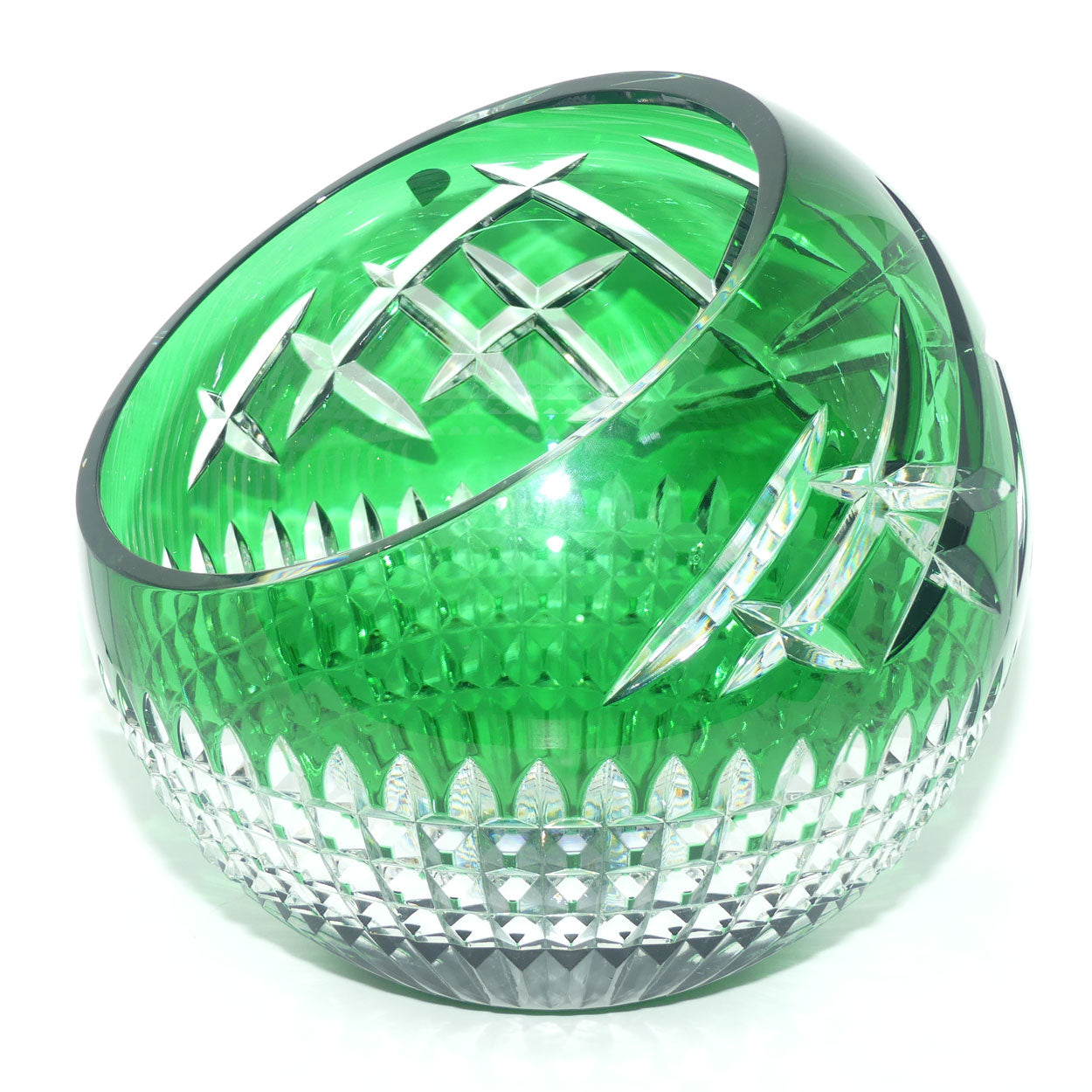 Waterford Crystal Cleo Emerald Green 12 inch rose bowl | Emerald Green cut to Clear | Fred Curtis