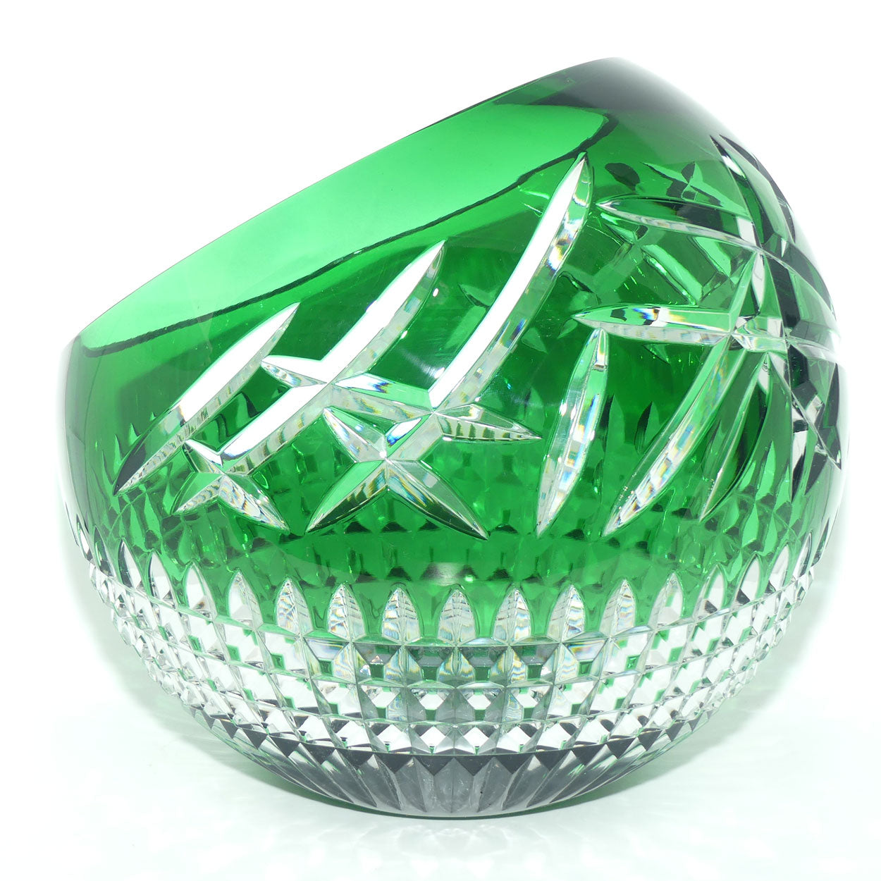Waterford Crystal Cleo Emerald Green 12 inch rose bowl | Emerald Green cut to Clear | Fred Curtis