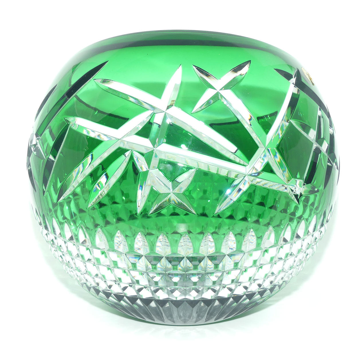 Waterford Crystal Cleo Emerald Green 12 inch rose bowl | Emerald Green cut to Clear | Fred Curtis