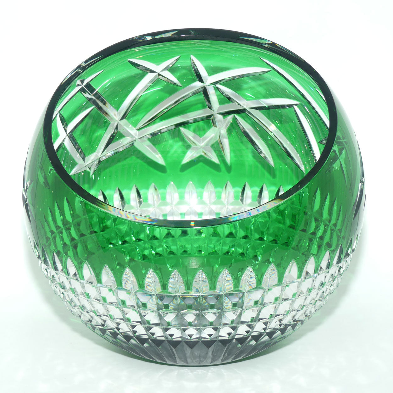 Waterford Crystal Cleo Emerald Green 12 inch rose bowl | Emerald Green cut to Clear | Fred Curtis