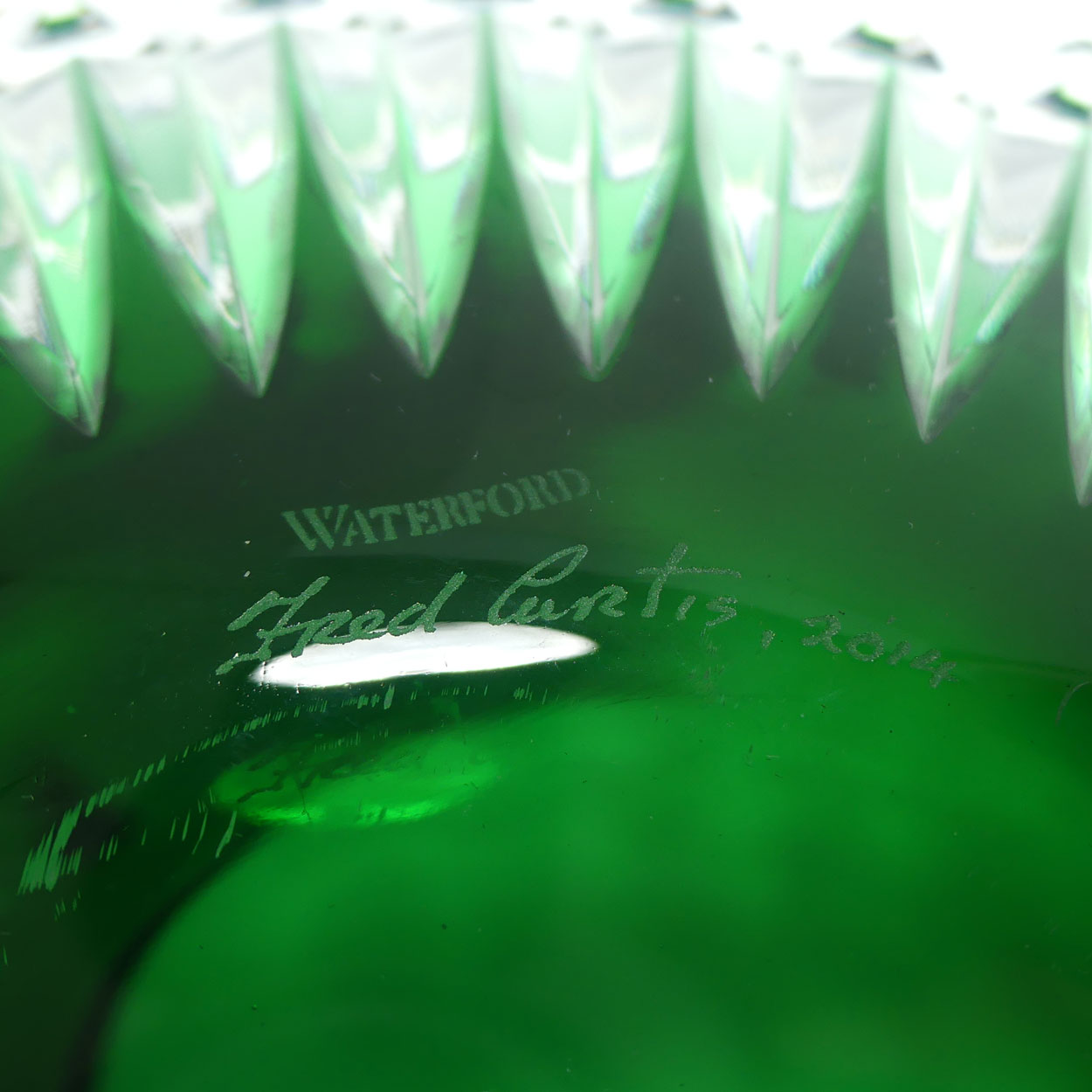 Waterford Crystal Cleo Emerald Green 12 inch rose bowl | Emerald Green cut to Clear | Fred Curtis