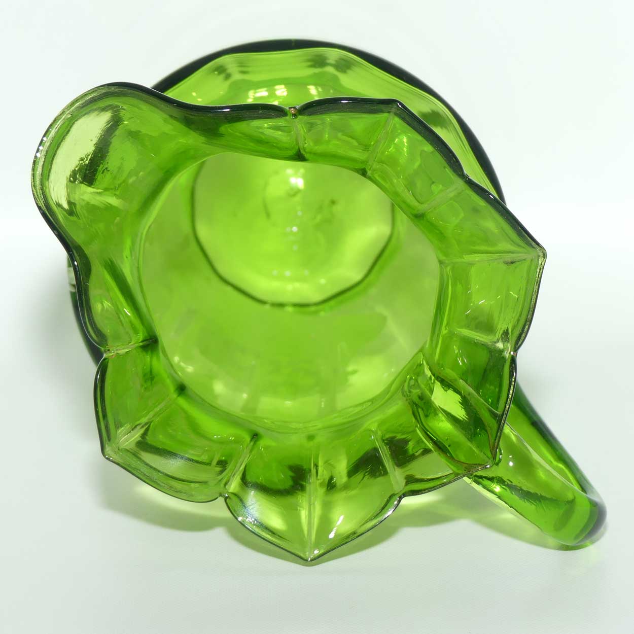 Green Mary Gregory glass jug Boy in Floral Bower