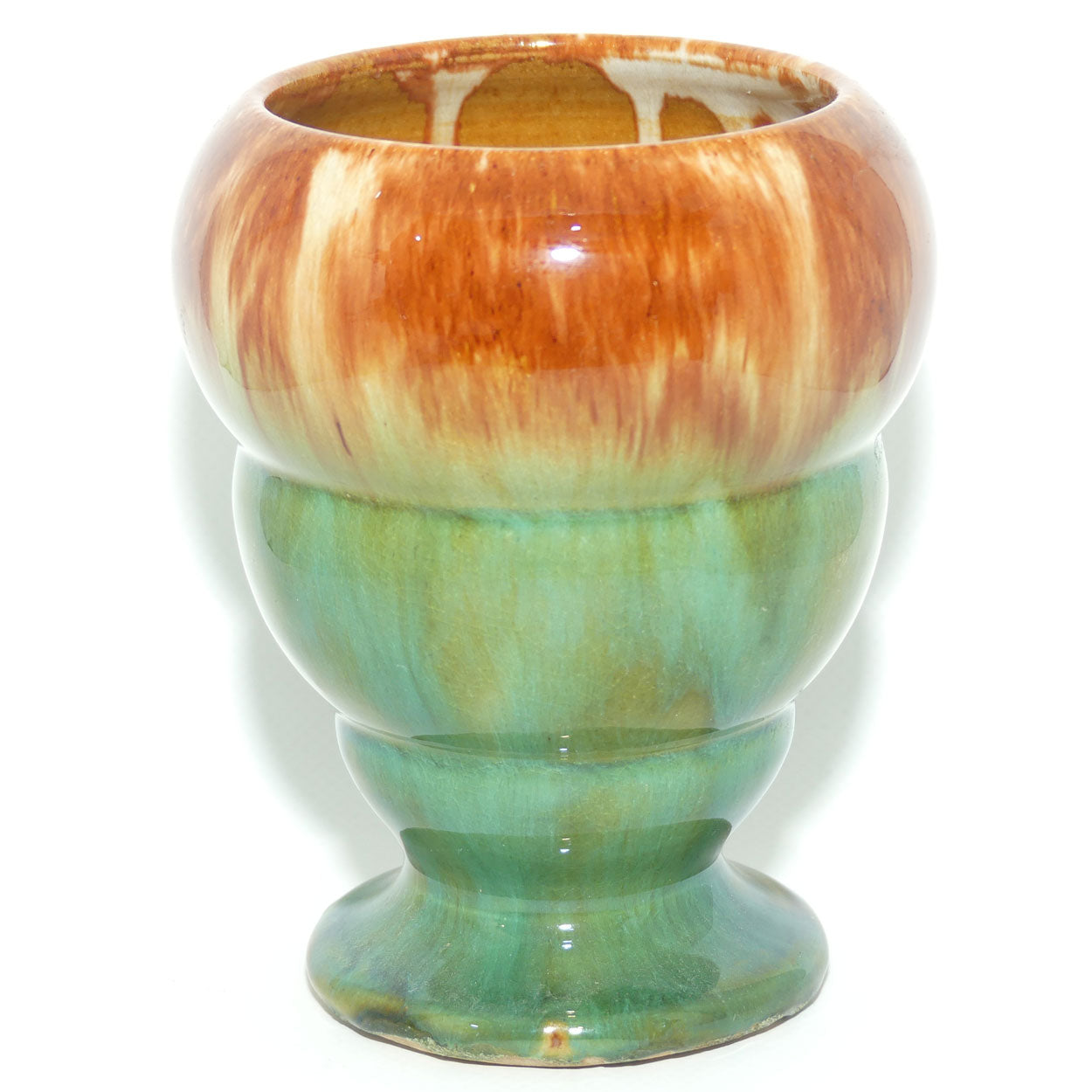 Australian Pottery | Bennetts of Adelaide Green and Brown glaze footed vase