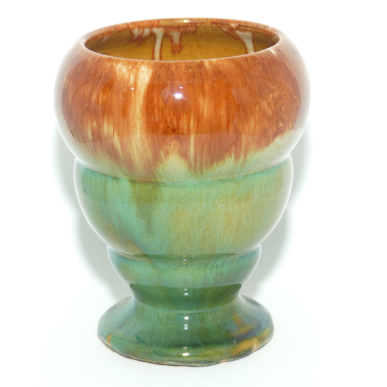 Australian Pottery | Bennetts of Adelaide Green and Brown glaze footed vase