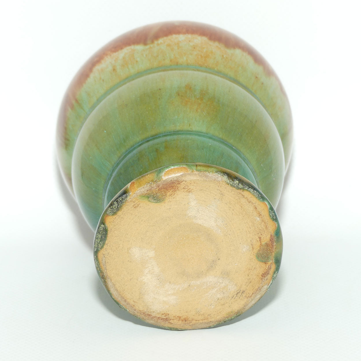 Australian Pottery | Bennetts of Adelaide Green and Brown glaze footed vase