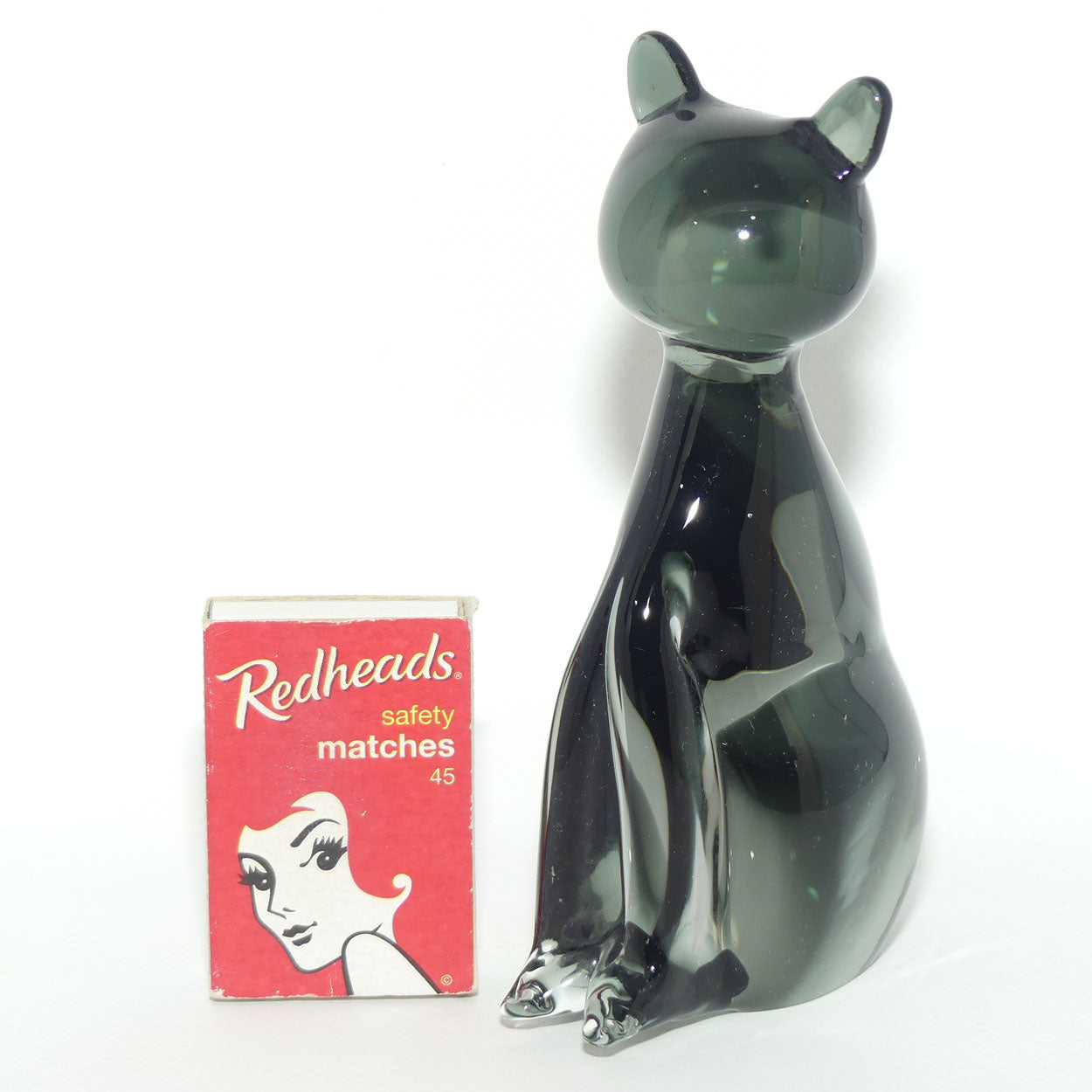Murano Glass Smoky Grey and Clear Cat figure