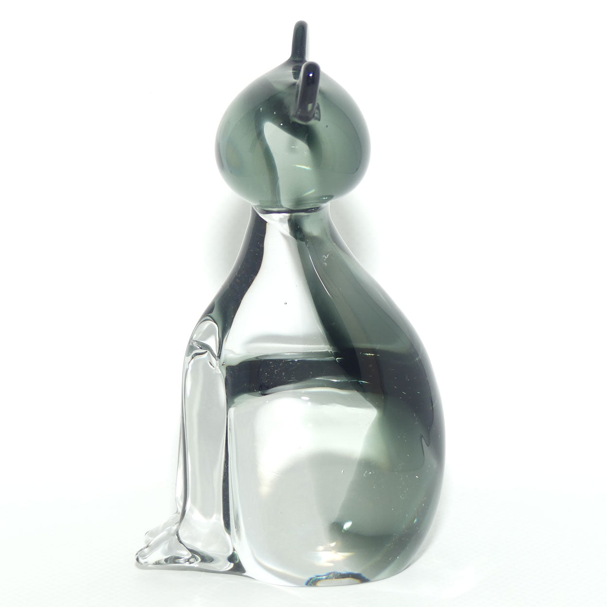 Murano Glass Smoky Grey and Clear Cat figure