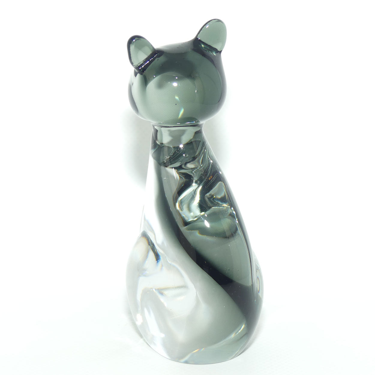 Murano Glass Smoky Grey and Clear Cat figure