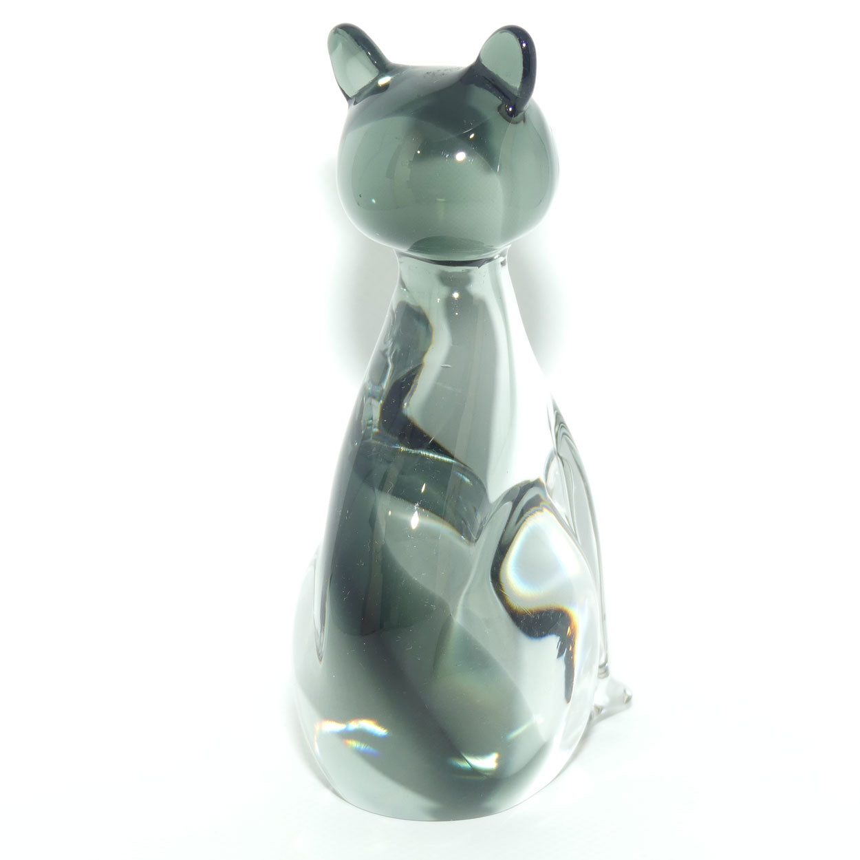 Murano Glass Smoky Grey and Clear Cat figure