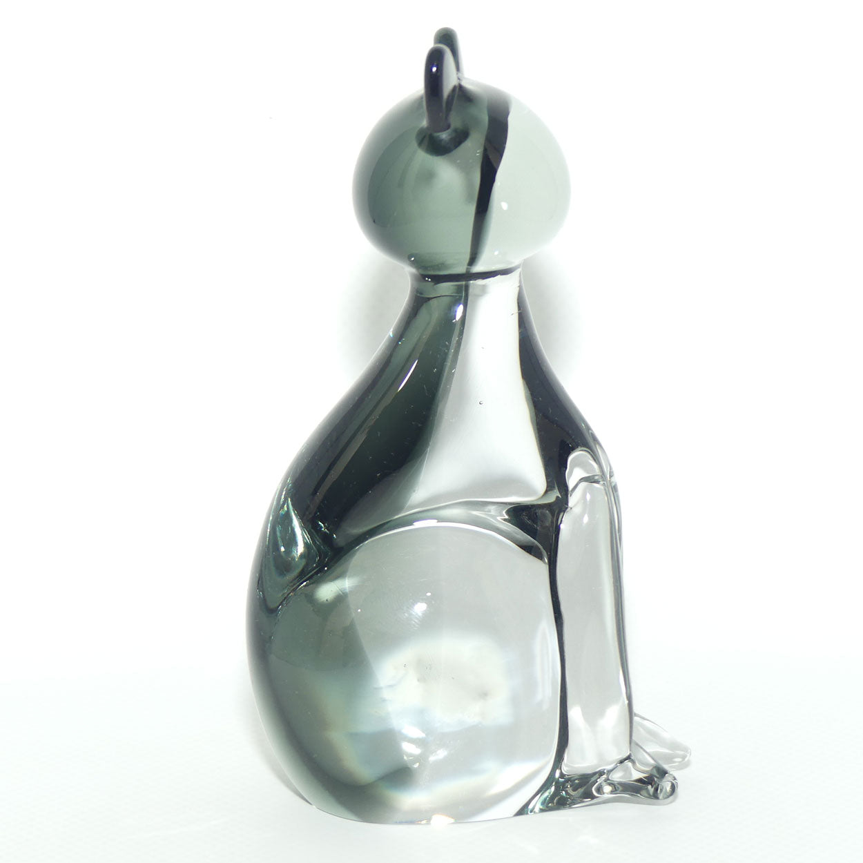 Murano Glass Smoky Grey and Clear Cat figure