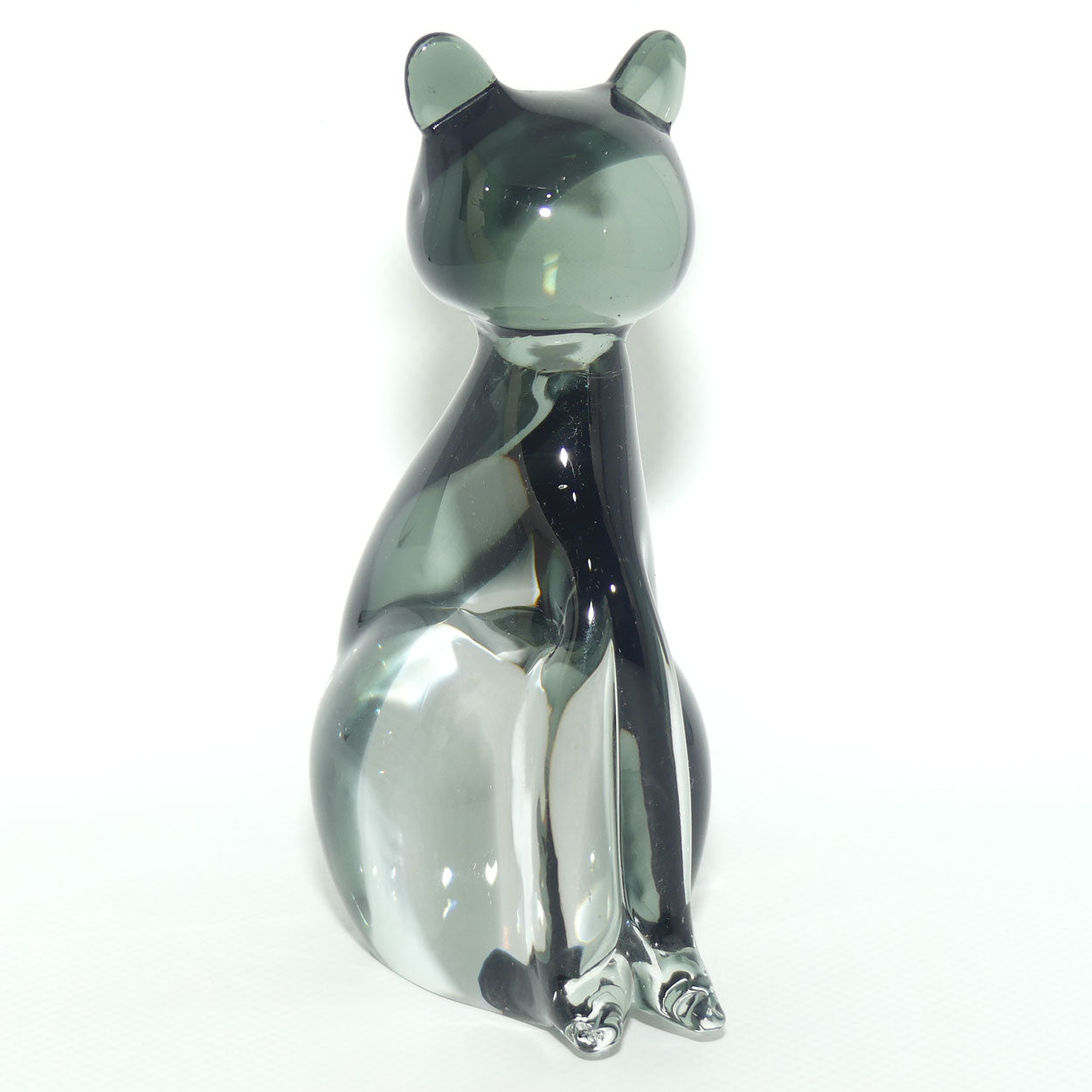 Murano Glass Smoky Grey and Clear Cat figure