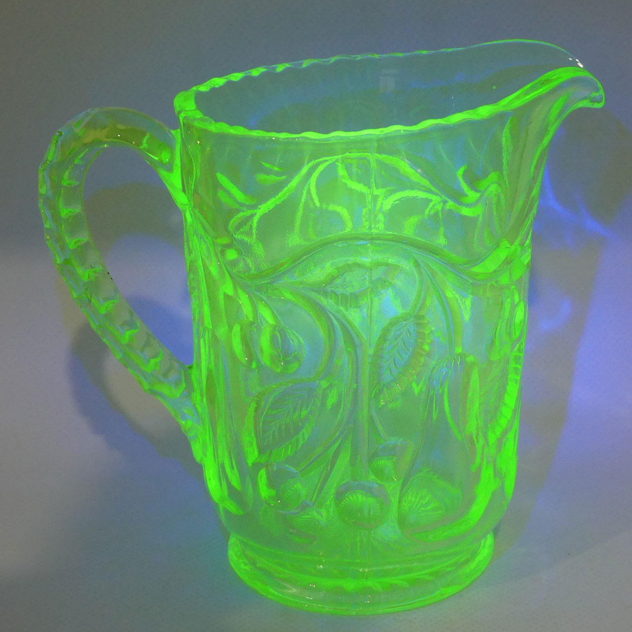 Crown Crystal Glass Fruit series milk jug | Uranium glass