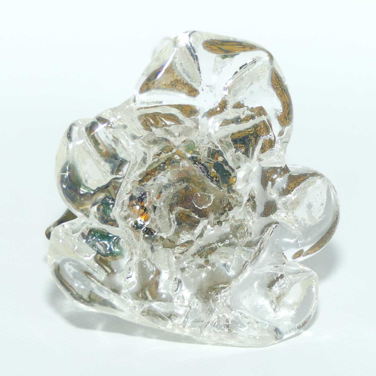 Murano Glass Green and Heavy Gold fleck Duck on clear base