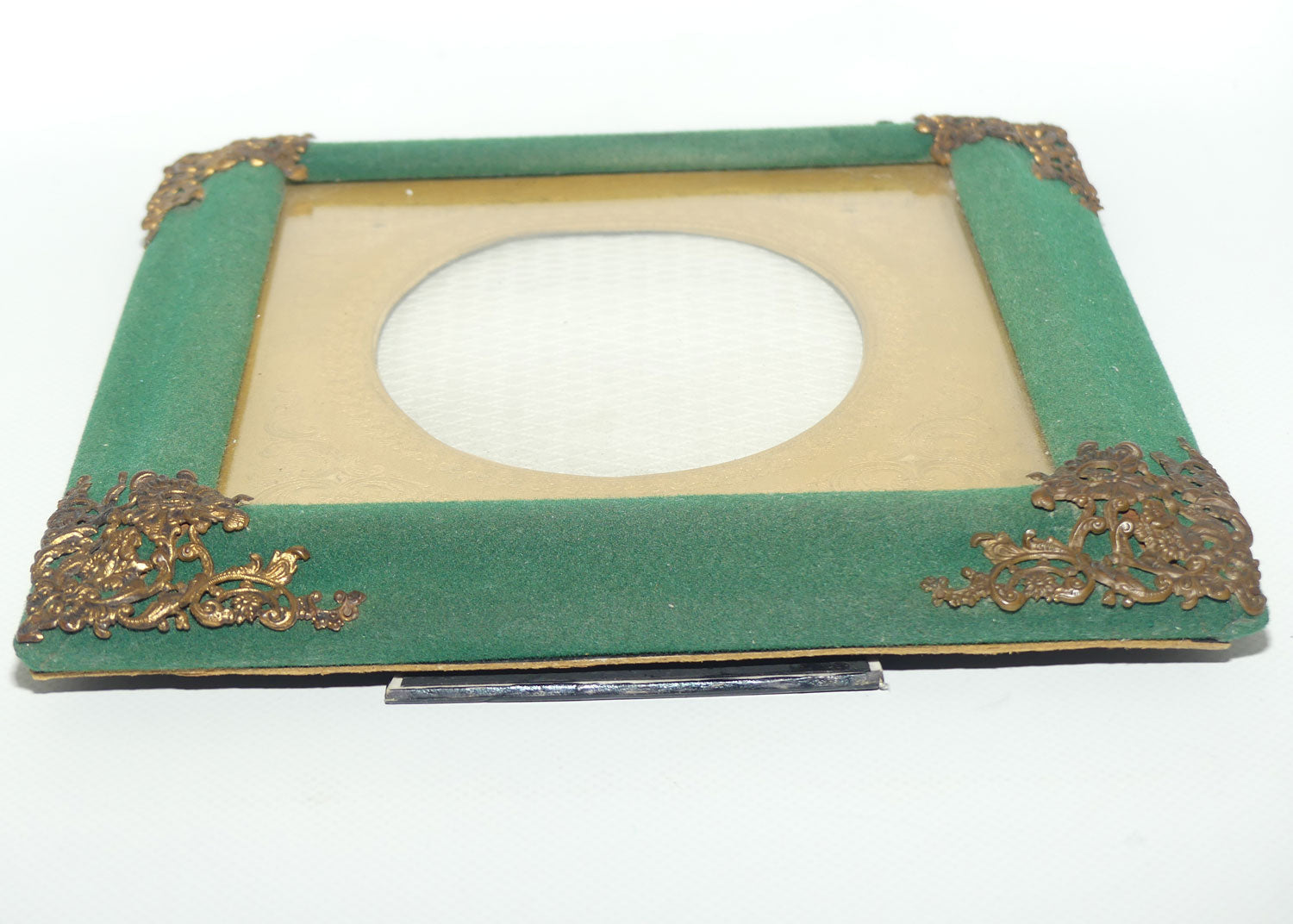Antique Victorian era Green velvet frame with Decorative Brass corners and Gilt Surround