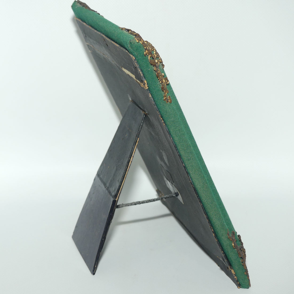 Antique Victorian era Green velvet frame with Decorative Brass corners and Gilt Surround