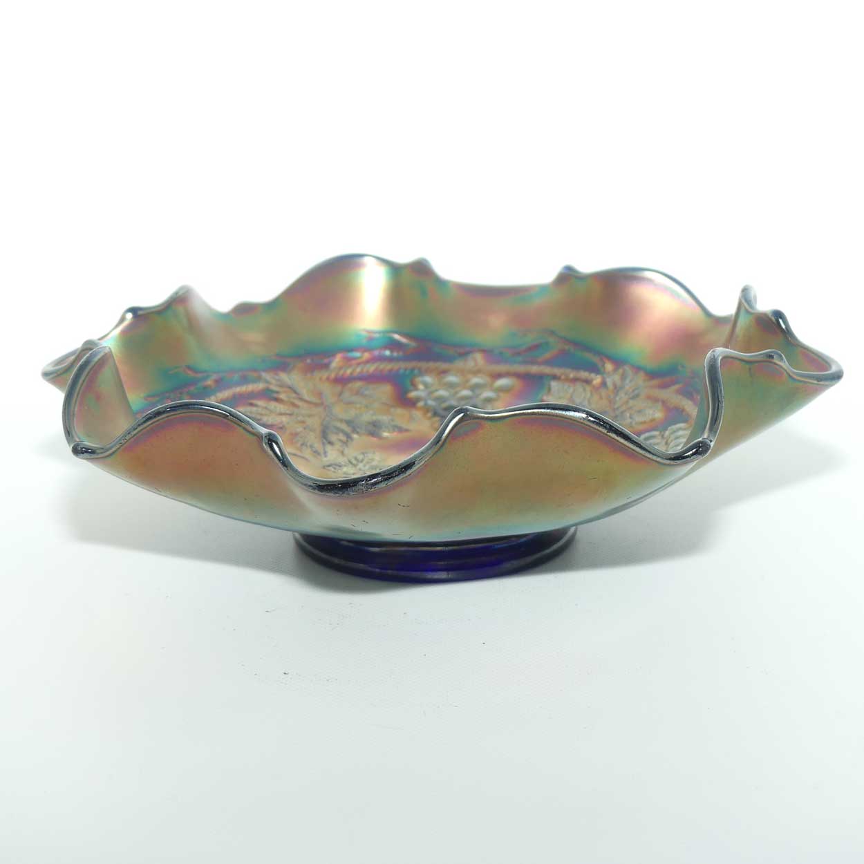 Fenton Green Carnival Glass Grape and Vine bowl
