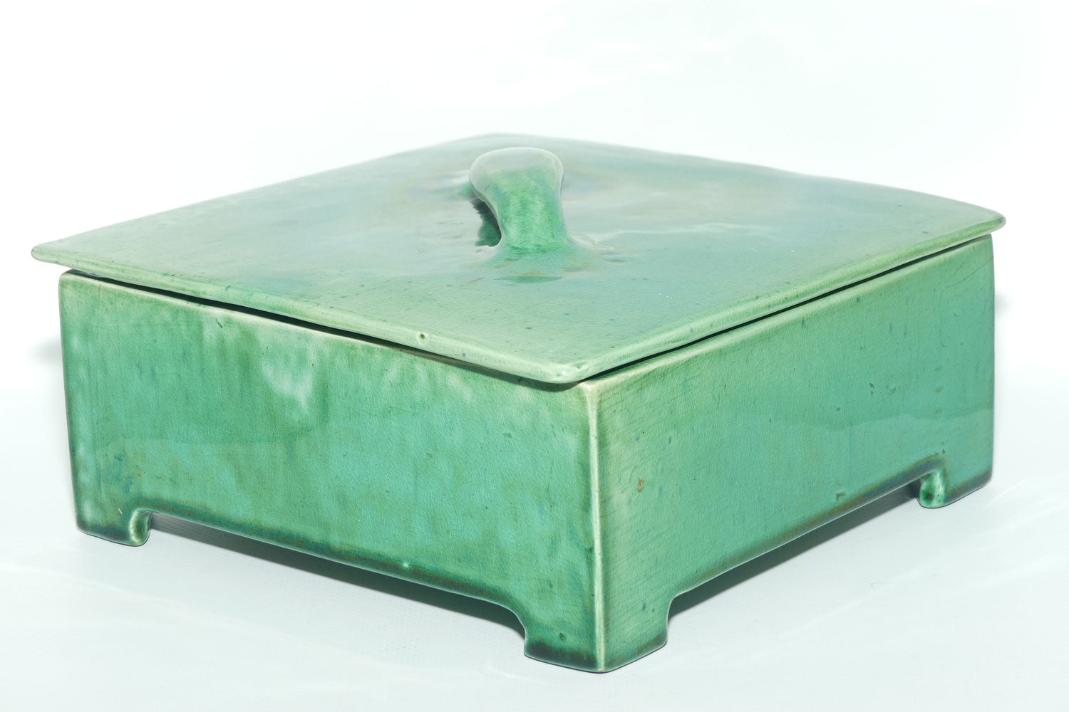 Australian Pottery | Harvey School Queensland Large Green Handkerchief flat box | signed Seal